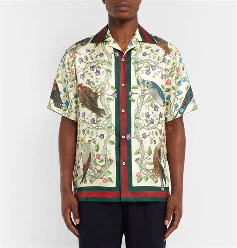 gucci knock off camp-collar printed silk shirt|gucci t shirt real.